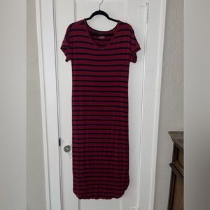 Red and Blue Striped V-neck Maxi dress